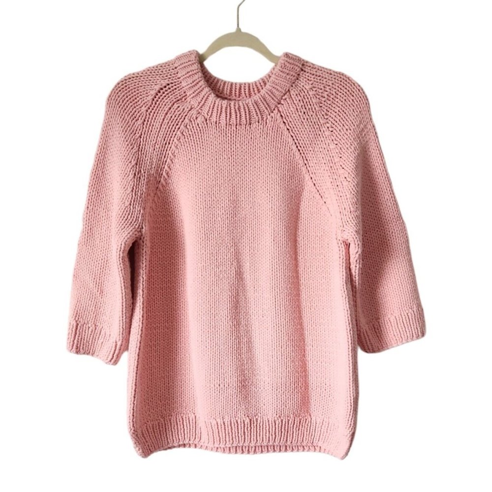 H&M Knitted Thick Sweater Pullover 3/4 Sleeves Pink Women's Sz Small Loose HM
